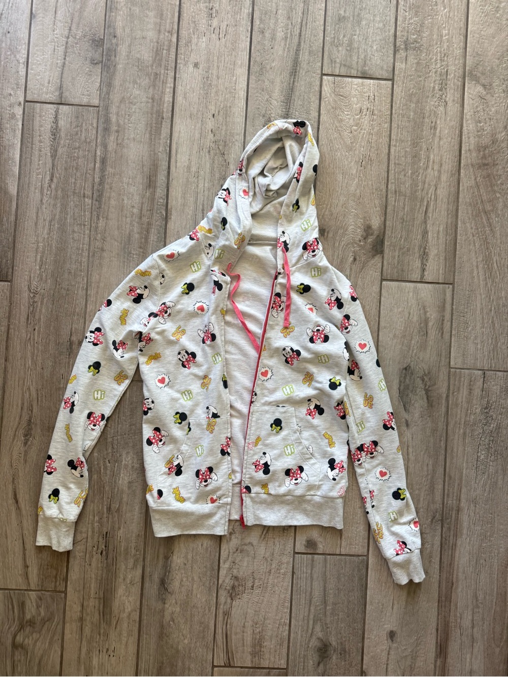 Disney Girls White Minnie Mouse Hoodie with Pink Trim